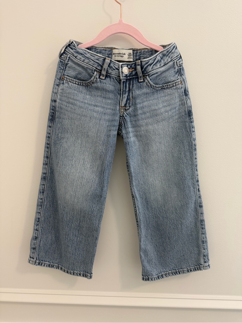 Abercrombie Kids Girls Light Blue Wide-Leg Jeans with Bows Size 5/6 SHORT